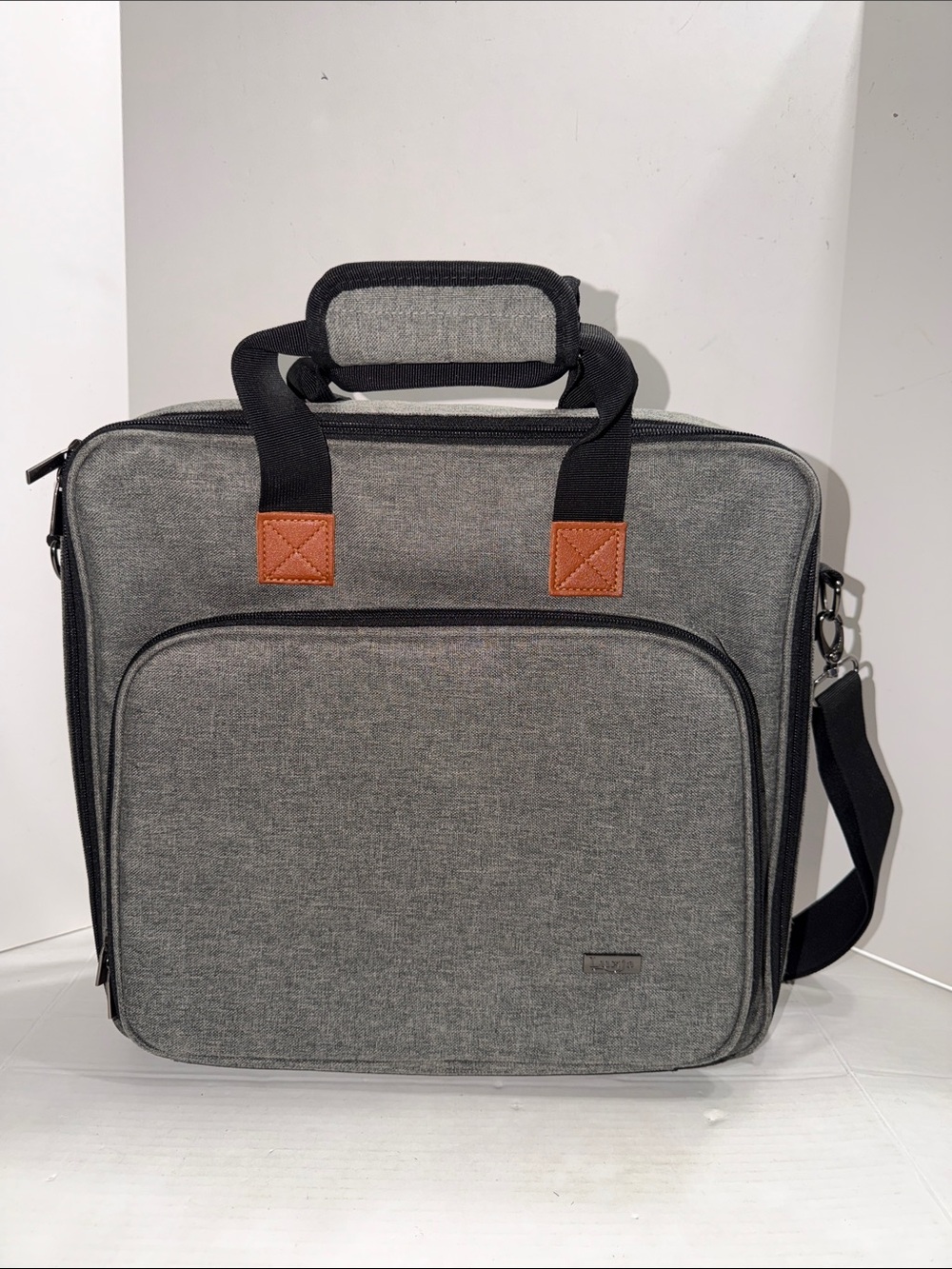 Gray Men's Laptop Bag with Brown Accents - Luxja Brand